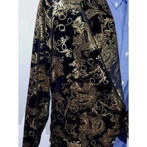 46R Black Velvet Gold Shimmer Metallic Paisley Velour Blazer Jacket Coat Men 46R